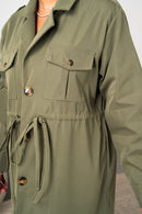 Flap Pocket and Split Back drawstring Waist jacket 3245 - كوت