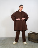 Oversized Front Zip W/Hoodie and Pockets, Elastic Cuff with Gathered Sleeves, Wide Leg Pants Activewear 3372 - ملابس رياضية