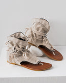 Tassel Decor Lace up, faux Suede Fashion Sandals 2808 - حذاء