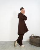Oversized Front Zip W/Hoodie and Pockets, Elastic Cuff with Gathered Sleeves, Wide Leg Pants Activewear 3372 - ملابس رياضية