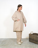 Oversized Front Zip W/Hoodie and Pockets, Elastic Cuff with Gathered Sleeves, Wide Leg Pants Activewear 3371 - ملابس رياضية