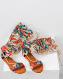 Emboossed Hollow out Lace-up Snakeskin Sandals 2805 - حذاء