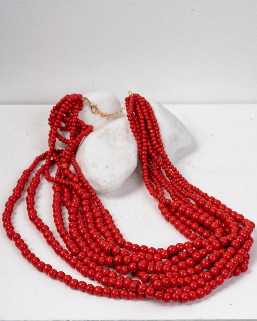 Wooden layered beaded Necklace 2788 - اكسسوارات