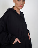 Oversized Front Zip W/Hoodie and Pockets, Elastic Cuff with Gathered Sleeves, Wide Leg Pants Activewear 3374 - ملابس رياضية