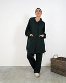 Oversized Front Zip W/Hoodie and Pockets, Elastic Cuff with Gathered Sleeves, Wide Leg Pants Activewear 3373 - ملابس رياضية