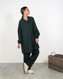 Oversized Front Zip W/Hoodie and Pockets, Elastic Cuff with Gathered Sleeves, Wide Leg Pants Activewear 3373 - ملابس رياضية