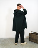 Oversized Front Zip W/Hoodie and Pockets, Elastic Cuff with Gathered Sleeves, Wide Leg Pants Activewear 3373 - ملابس رياضية