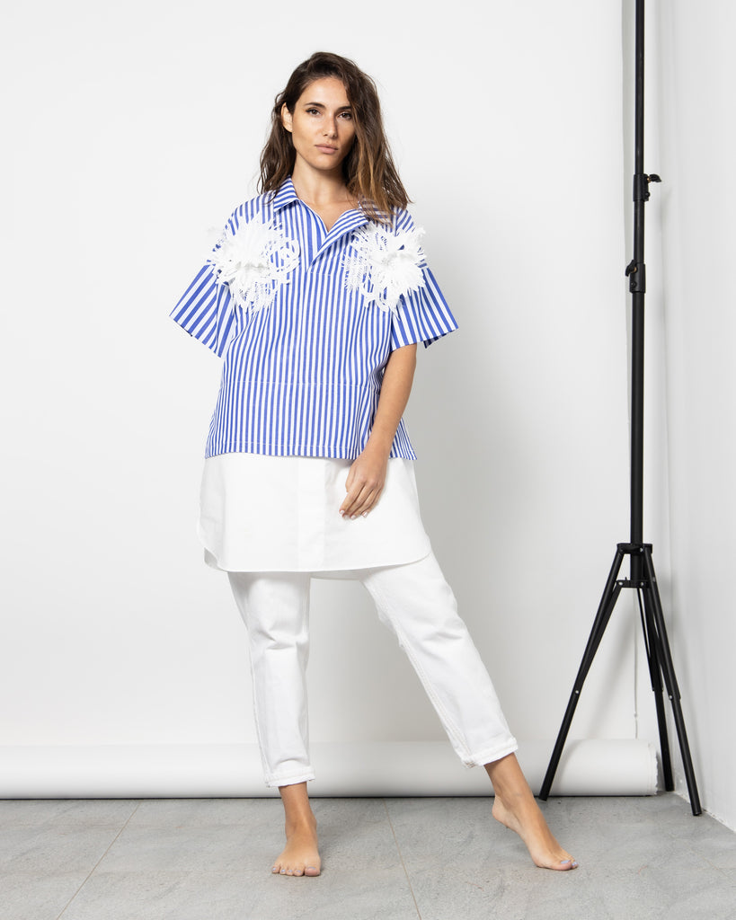 EMBROIDERY FLOWER STRIPED SHIRT 1029 - قميص