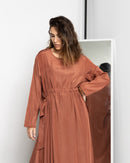 GATHERED WAISTED TIE SILK DRESS 1370 - فستان
