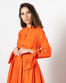 BELTED TIE END SLEEVES COTTON DRESS 1902 - فستان