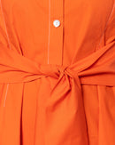 BELTED TIE SLEEVES COTTON DRESS 1903 - فستان