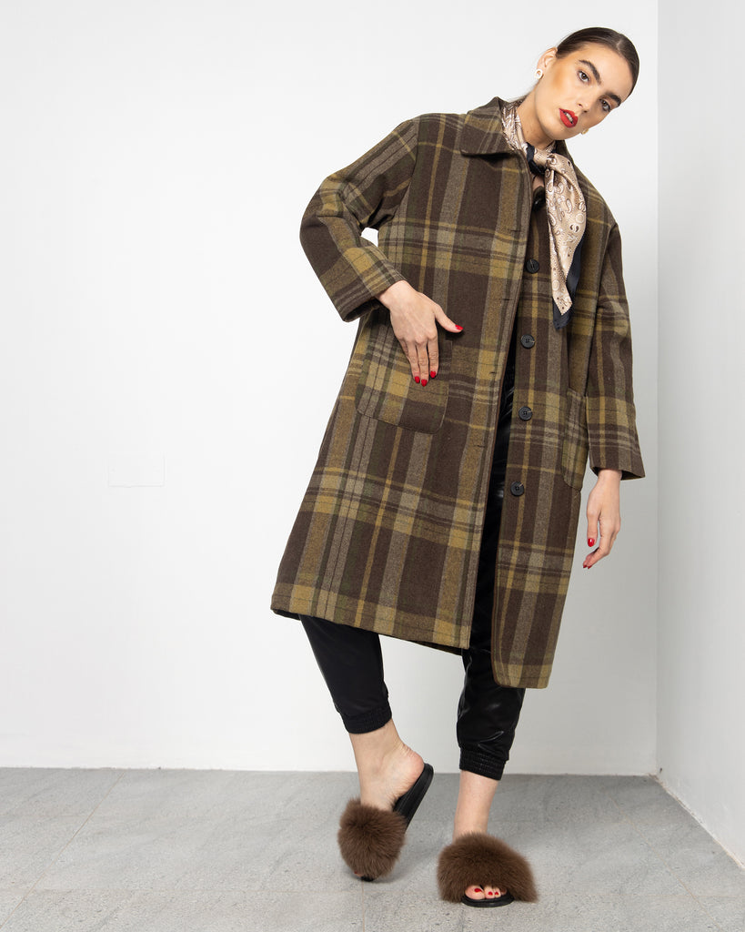 CHECKED FRONT POCKET CASHMERE WOOL COAT 1990 - كوت