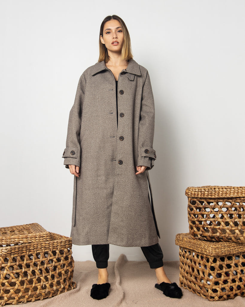 BELTED WAIST BUTTONED WOOL COAT 1998 - كوت