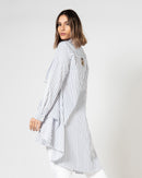 STRIPED ONE SIDE OPEN BUTTONED CUFF SLEEVES MIX COTTON BLOUSE 2252 - بلوزة