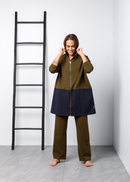 FRONT FULL ZIP CHECKED WAISTED TOP W/STRAIGHT CUT PANT ACTIVEWEAR 2262 - ملابس رياضية