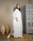 Round neck with front embroidered pocket and short sleeves embroidered stylish button cotton kaftan 2596 - قفطان
