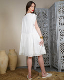 Embroidered v-neck and bottom design, waist gathered with embroidered short sleeves cotton kaftan 2594 - قفطان