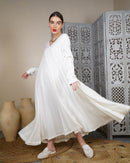 V-neck and attached back lace with klosh design long sleeves cotton kaftan 2591 - قفطان