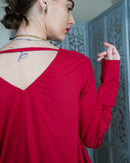 V-neck and attached back lace with klosh design long sleeves cotton kaftan 2591 - قفطان