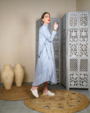 Collar Style with embroidered pocket and waist belted long sleeves with cuff embroidered cotton kaftan 2598 - قفطان