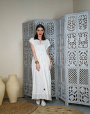 Embroidered neck and bottom design and waist gathered with tie and sleeveless cotton kaftan 2592 - قفطان