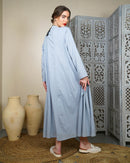 Embroidered collar and front lines and button style with klosh design and long sleeves cotton kaftan 2595 - قفطان