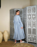 Embroidered neck with klosh design and waist gathered with long sleeves cotton kaftan 2593 - قفطان