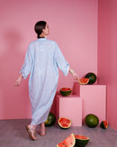 V-neck and collar embroidered design with front button and both side pockets, sleeves cuff folded style kaftan 2590 - قفطان