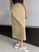 High Waist flap pocket side split back Skirt 3586 - تنورة
