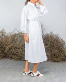WAISTED TIE BELT FRONT SIDED GATHERED POCKET COTTON DRESS 2390 - فستان