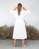 WAISTED TIE BELT FRONT SIDED GATHERED POCKET COTTON DRESS 2390 - فستان