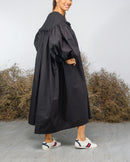 ROUND NECK FRONT/BACK GATHERED W/SLEEVES DESIGN MIX COTTON DRESS 2396 - فستان