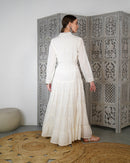 Embroidered collar with front stylish buttons and waist belted with gathered design cotton kaftan 2624 - قفطان