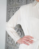 Embroidered collar with front stylish buttons and waist belted with gathered design cotton kaftan 2624 - قفطان