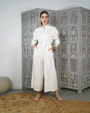 Jumpsuit Collar Style with front buttons and Waist belted embroidered cuff long sleeves cotton kaftan 2614 - قفطان