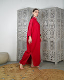 Oversized Collar design with front full stylish buttons, Embroidered shoulder and wide cuff cotton kaftan 2620 - قفطان