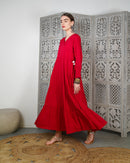V-neck stylish kaftan with front Cross buttons and waist gathered style, half quarter sleeves cotton kaftan 2617 - قفطان