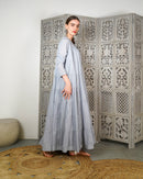 V-neck embroidered with dots stylish Klosh and Gathered design, Long sleeves and cotton kaftan 2622 - قفطان