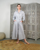 Jumpsuit Collar Style with front buttons and Waist belted embroidered cuff long sleeves cotton kaftan 2614 - قفطان