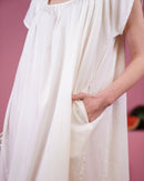Open shoulder gathered style with sleeveless cotton kaftan 2599 - قفطان