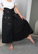 PLEATED BELTED BUTTONED COTTON TWILL SKIRT 2246 - تنورة