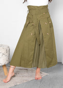 PLEATED BELTED BUTTONED COTTON TWILL SKIRT 2246 - تنورة