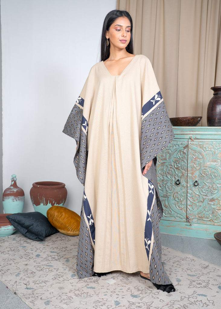 OVERSIZED 2 PIECES SET BACK EMBROIDERED KAFTAN W/PANTS 2302 - قفطان