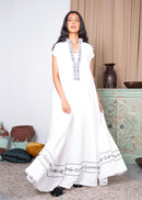 LINEN LONG WIDE V-NECK EMBROIDERED DRESS KAFTAN 2298 - قفطان