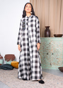 CHECKED FRONT EMBROIDERED LONG SLEEVES COTTON KAFTAN 2315 - قفطان