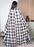 CHECKED FRONT EMBROIDERED LONG SLEEVES COTTON KAFTAN 2315 - قفطان