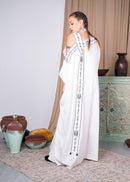 LINEN LOOSE KAFTAN ONE SIDE OPEN SHOULDER W/EMBROIDERED 2292 - قفطان