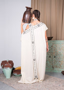 LINEN LOOSE KAFTAN ONE SIDE OPEN SHOULDER W/EMBROIDERED 2292 - قفطان