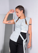 CROPPED ONE SIDED WAISTED BELT FRONT BUTTONED VEST 2278 - - بليزر