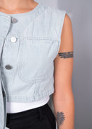 CROPPED ONE SIDED WAISTED BELT FRONT BUTTONED VEST 2278 - - بليزر